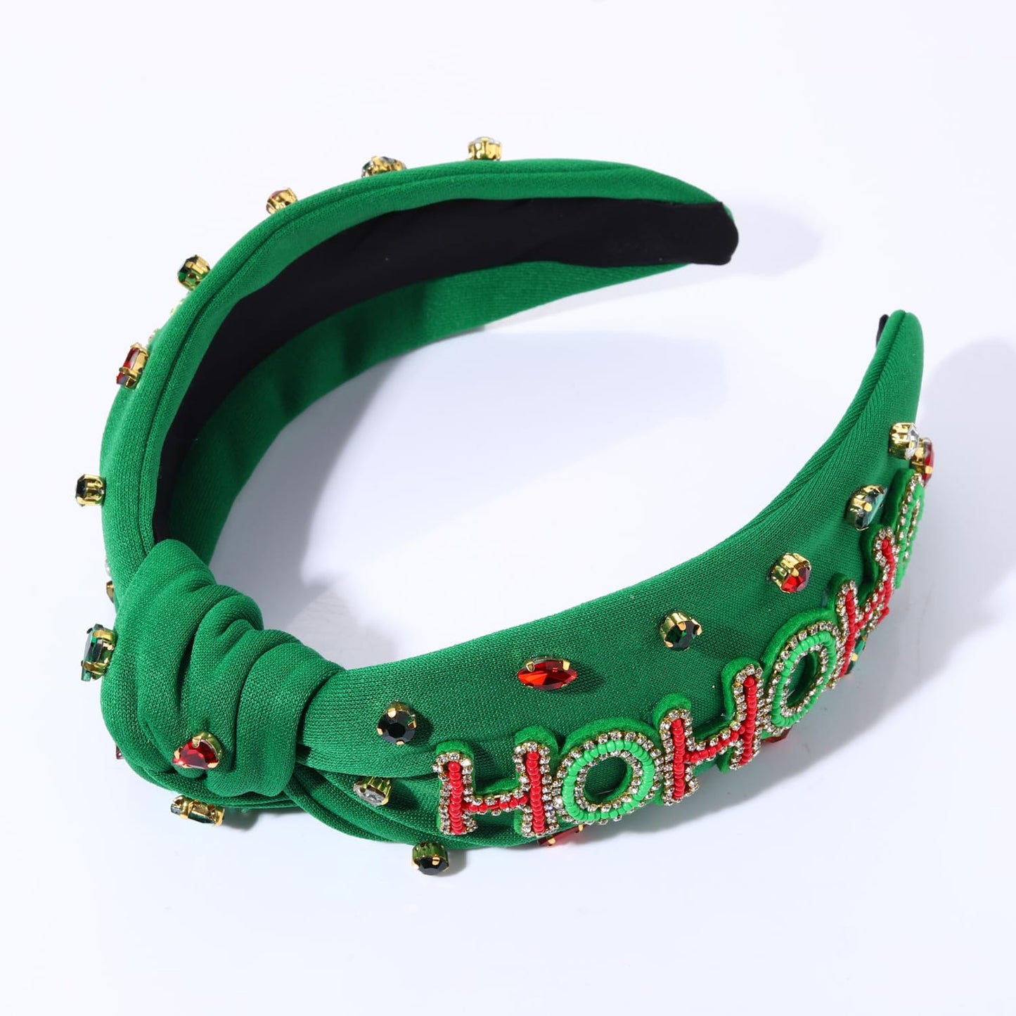 NVENF Christmas Headband for Women Jeweled Xmas Plaid Headband Embellished Crystal Pearl Knotted Headbands Wide Top Knot Holiday Headband Christmas Hair Accessories Holiday Outfits Gifts (HOHOHO 2)