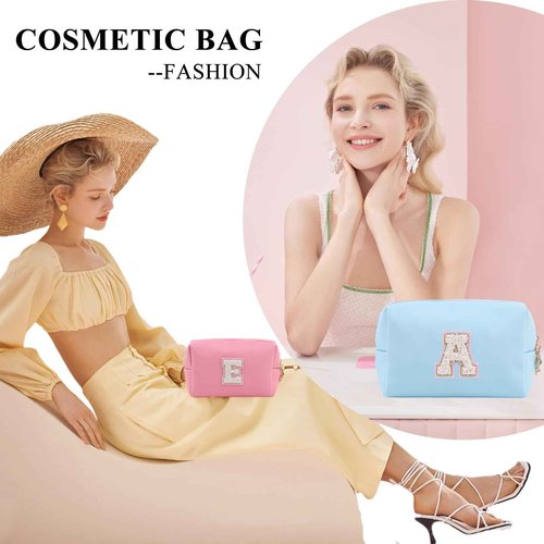 Letoileite Personalized Preppy Patch Makeup Bag Waterproof PU Leather Travel Toiletry Bag with Zipper，Cosmetic Bag Women Friend Birthday Christmas Gifts