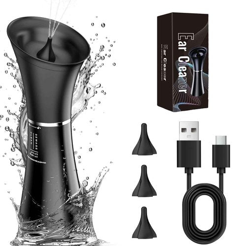 Oleswer Ear Wax Removal Kit,Ear Cleaner, Electric Ear Cleaning Kit, 2in1 Water Tank, 4 Pressure Settings - Ear Irrigation Flushing System With Water Temperture Sensor,Ear Syringe Kit Tools for Ear Clean,Black