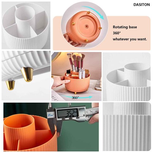 DASITON Large Capacity Makeup Brush Holder,360° Rotating Makeup Organizer,5 Slot Makeup Brushes Cup,for Vanity Decor,Bathroom Countertops,Desk Storage Container,Cosmetic Display cases(Blue)
