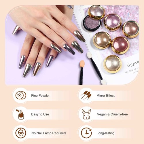 Saviland Chrome Nail Powder Set: 30Pcs Metallic Mirror Chrome Nail Powder Gold Black Red Green Gold Chrome Powder for Gel Nails Home & Nail Salons DIY