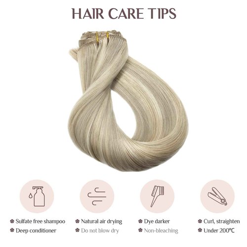 MAXITA Clip in Hair Extensions Real Human Hair, Remy Human Hair Clip in Extensions for Women, Natural Human Hair, 14inch 60g 5Pcs, Balayage Ash Blonde Highlighted Platinum Blonde
