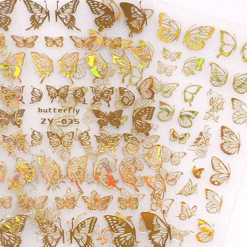 Gold Butterfly Stickers for Nails Maple Leaf Nail Art Self Adhesive Sticker Holographic 3D Nail Decals Laser Nail Foil DIY Nail Art Decorations for Girls Women