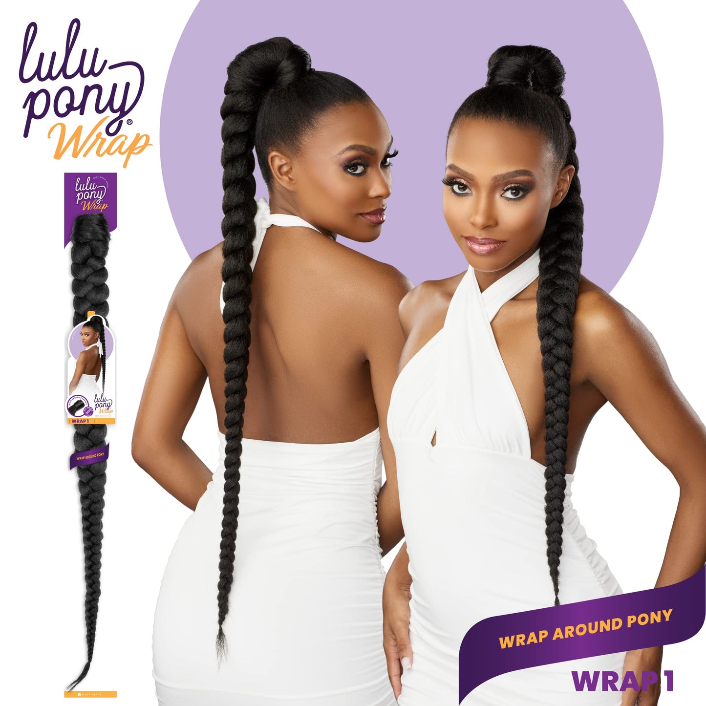 Sensationnel Lulu pony wrap hairextensions- 1 high heat synthetic yaki pony tail or up do hair wig piece (2 DARKBROWN)