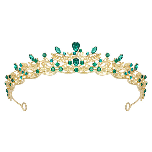 SWEETV Gold Princess Tiaras for Women Girls, Green Queen Crowns Tiaras Adult Headband for Bride Wedding Bridal Birthday Quinceanera Pageant Party Prom,Halloween Costume Cosplay Accessories Christmas Gift