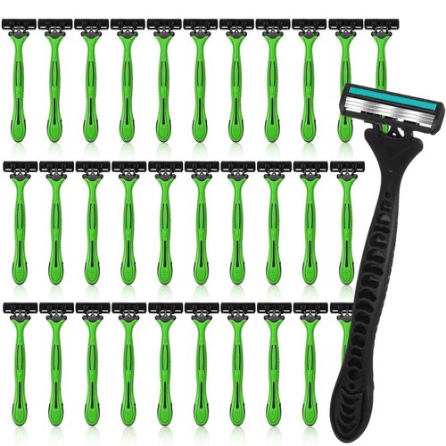 Wovnet 32 Pcs Men's Disposable Razors Bulk 3 Blade Shaving Razors for Sensitive Skin Comfortable Head Shave Christmas Gifts