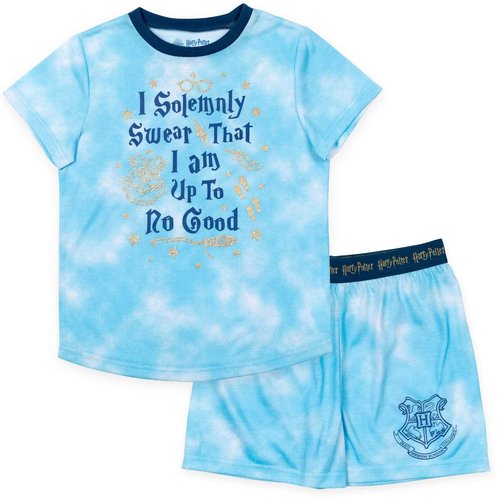 Harry Potter Gryffindor Hufflepuff Ravenclaw Slytherin Little Girls Pajama Shirt and Shorts Sleep Set Tie Dye Blue 7-8