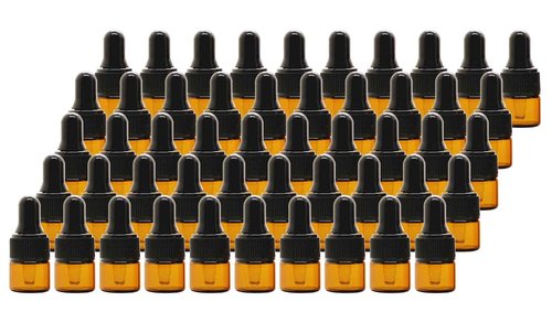 ZbFwmx 50 Pcs Mini Glass Dropper Bottle Lab Dropping Bottles Essential Oil Dropper Bottles Cosmetic Sample Vials Dropping Sample Containers Eye Dropper Dispenser (Black-Brown, 1ML)