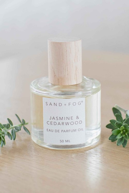 Sand + Fog Luxury Perfume Oil - Jasmine & Cedarwood - 50ml Rollerball, Alcohol-free, Cruelty Free, Sulfate Free, Paraben Free