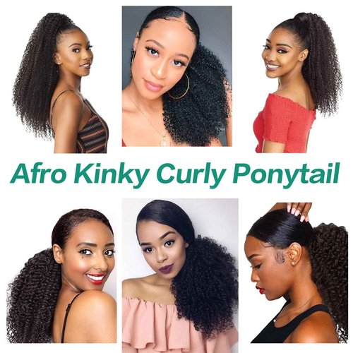 Afro Puff Drawstring Ponytail Human Hair Afro Kinky Curly Drawstring Ponytail 4C for Black Women Natural Black Extension Human Hair 12 Inch