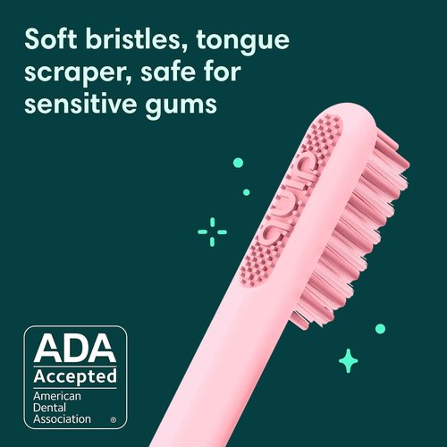 Quip Smart Sonic Toothbrush for Adults - Timed Electric Toothbrush with Bluetooth & Rewards App - Replaceable Brush Head, Soft Bristles, Metal Handle, 3 Month Battery Life - Travel Brush - All-Pink