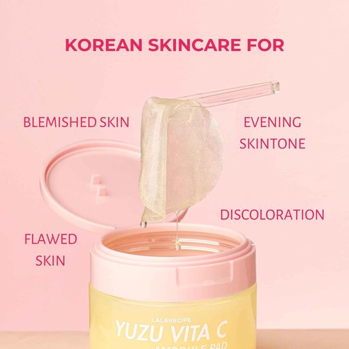 LALARECIPE Yuzu Vita C Ampoule Pads – Korean Jelly Glow with AHA, PHA, Niacinamide & Vegan Collagen – Exfoliating & Brightening Toner for Radiant Skin (80 Pads)
