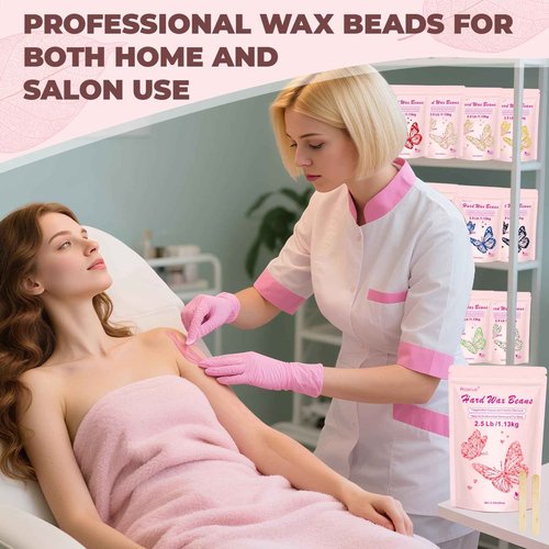 Wax Beads for Hair Removal, Auperwel 2.5lb Hard Wax Beads for Sensitive Skin with 20 Sticks, Waxing Beans for Brazilian, Bikini, Eyebrow Waxing, Painless Refill Pearl Beads for Wax Warmers Kit (Rose)