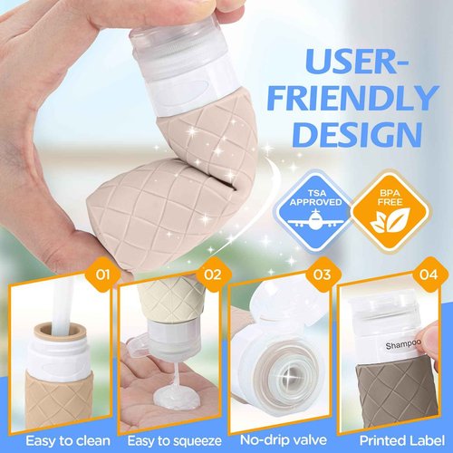 16 Pack Travel Bottles for Toiletries, TSA Approved Travel Size Toiletries Containers Set, BPA-Free Silicone Leak Proof Refillable Bottles Stackable Creams Jars Accessories Kit W/Clear Bag(Cream)