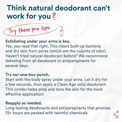 CLEAN AGE - Aluminum Free Deodorant & Body Spray for Whole Body - 3 Pack 4oz ea - Cedar, Oasis and Waves - Clean Deodorant and Body Spray for Teen Boys and Girls - With AHA Fights Body Acne