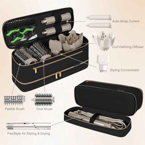 OUUTMEE Travel Carrying Case for Shark Flex Style, Double Layer Storage Case For Shark Flexstyle, Portable Storage Organizer Soft Bag for Shark Flexstyle and Attachments, Black Gold (Only Bag)