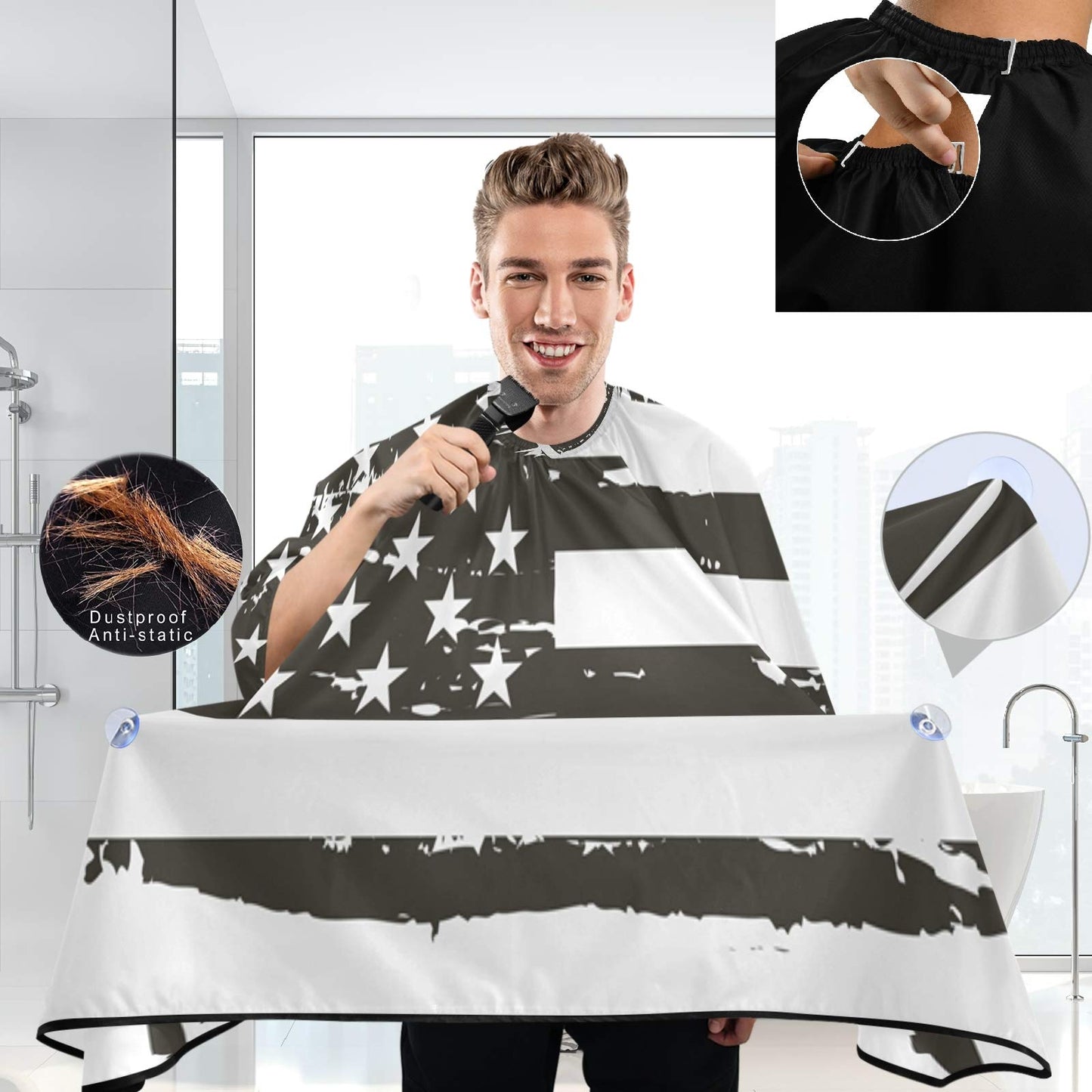 visesunny Barber Cape Abstract American Flag Polyester Hair Cutting Salon Cape Apron Anti-Static Haircut Water-Resistant Shaving Cloth Beard Shaving Bib Hairdressing Cape