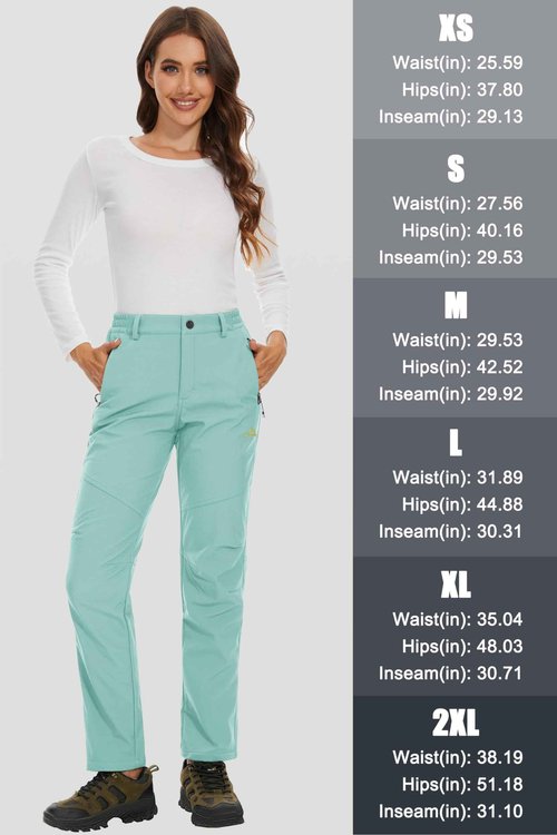 MAGCOMSEN Women's Fleece Lined Waterproof Insulated Outdoor Snow Ski Pants Winter Warm Hiking Pants Light Lake Blue L