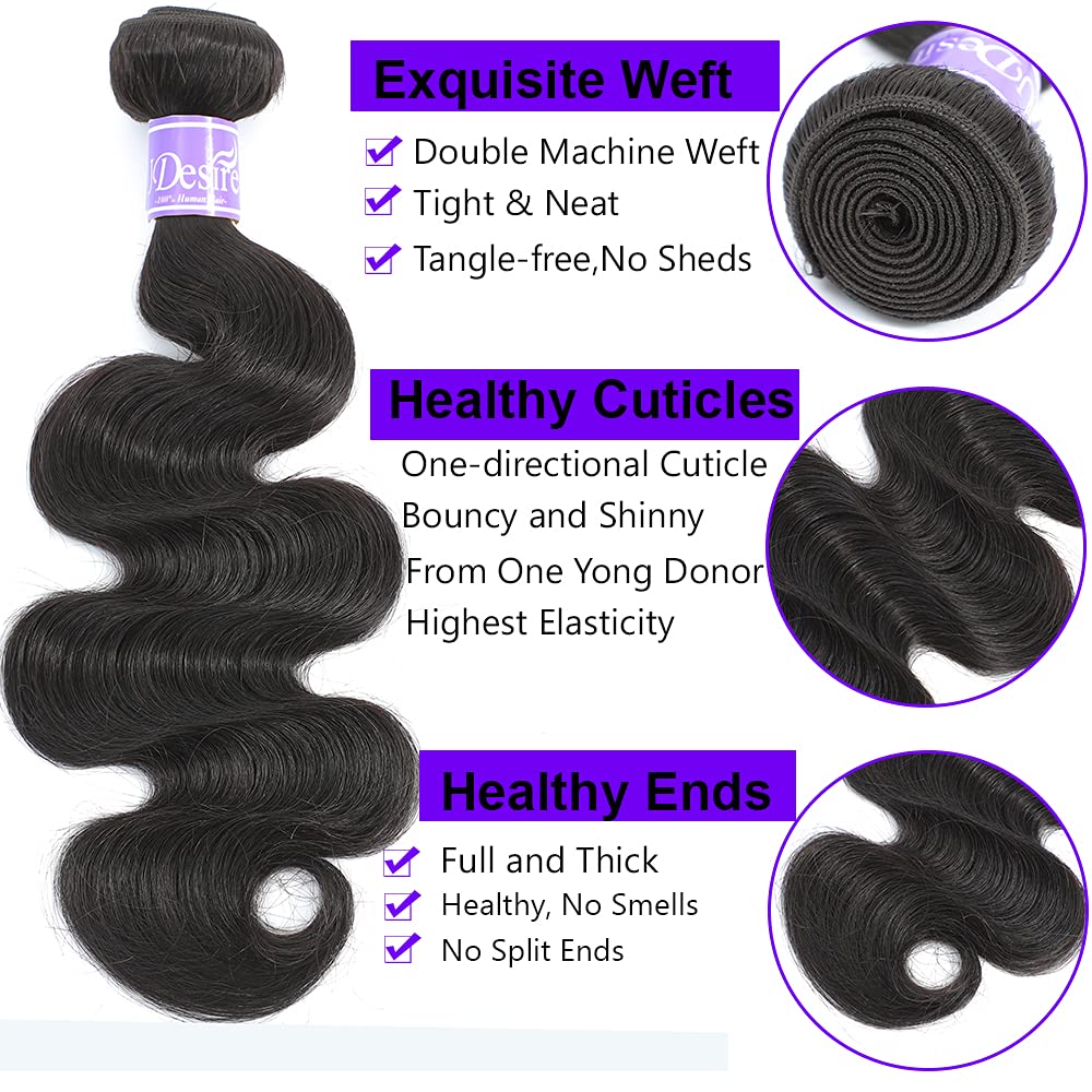 UDesire 12A 100% Unprocessed Brazilian Body Wave One Bundle 22 inch Brazilian Virgin Hair Weave Human Hair Bundles Body Wave Natural Black Color 90-95g/bundle