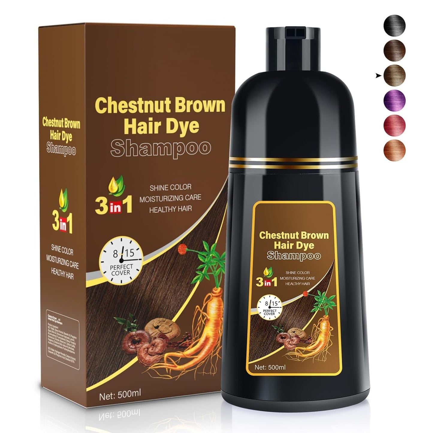 IIIMEIDU Hair Dye Shampoo Chestnut Brown Natural Herbal Hair Color Shampoo for Women, Hair Care Semi-Permanent Hair Shampoo 3 in 1 chao canas shampoo