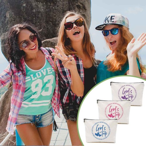 3Pcs Girls Trip Gifts Favors, 2025 Girls Weekend Gifts Funny Makeup Bag, Bestie Gifts Weekend Bag Vacation Cosmetic Bag, Friendship Gifts for Women Bestie BFF, Graduation Wedding Gifts Toiletry Bag