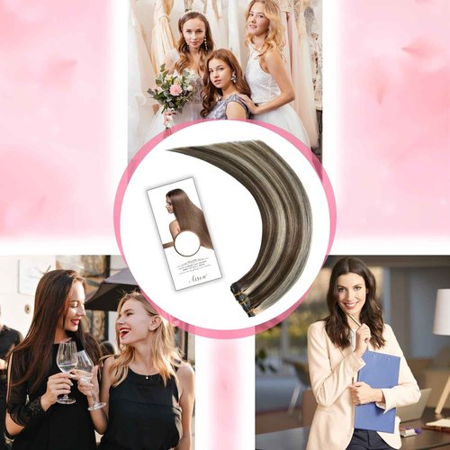 Aison Clip In Extensions Real Human Hair Balayage 70G Medium Brown to Blonde 100% Remy Human Hair Straight for Women 7pcs 16clips (15 Inch #4P613)