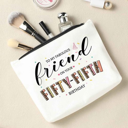 55th Birthday Gift for Women, 55 Year Old Gifts Ideas, Friendship Gifts Cosmetic Bag, 55th Birthday Gifts for Mothers Day Anniversary, Turning 55 Gifts for Grandma Cousin Sister Mom Leopard Makeup Bag
