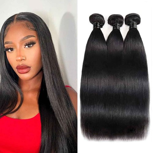 ManeMajesty 12A Straight Human Hair Bundles 3 Pcs 8 10 12 Inch 100% Human Hair Extension Unprocessed Brazilian Virgin Human Hair Quick Weave Straight Bundles Human Hair Natural Color for Black Women