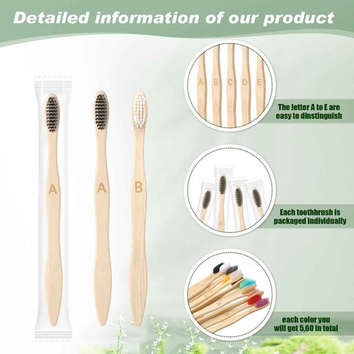 Sieral 120 Pcs Bamboo Toothbrushes Bulk Soft Bristle Individually Wrapped Travel Toothbrush Natural Wooden Tooth Brush for Homeless Kid Adult Home Travel Use, 7.5 Inch, 12 Colors (Letter)