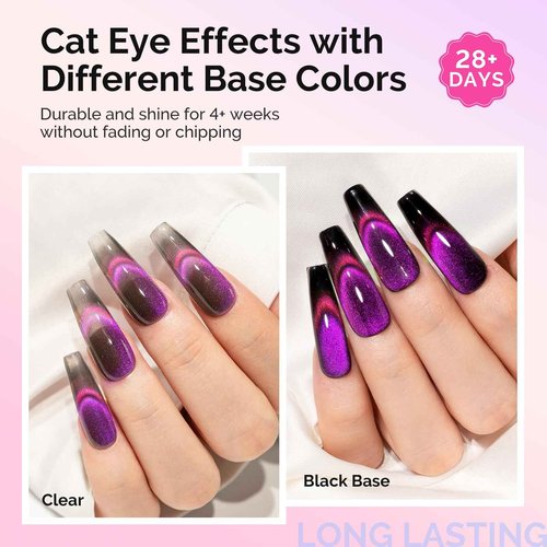 MelodySusie 9D Chameleon Cat Eye Gel Nail Polish Set 6 PCS, 0.5 Fl Oz Red Rosy Pink Glitter Holographic Magnetic Nail Polish with Magnet, UV Nail Polish for Nail Art Manicure Salon DIY at Home
