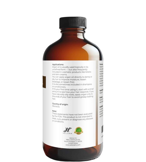 velona Argan Oil - 16 Fl Oz in Glass Bottle | 100% Pure and Natural | Morocco Oil | Skin, Body and Face Care | Nails Protector | Unrefined, Cold Pressed | Cap Kit