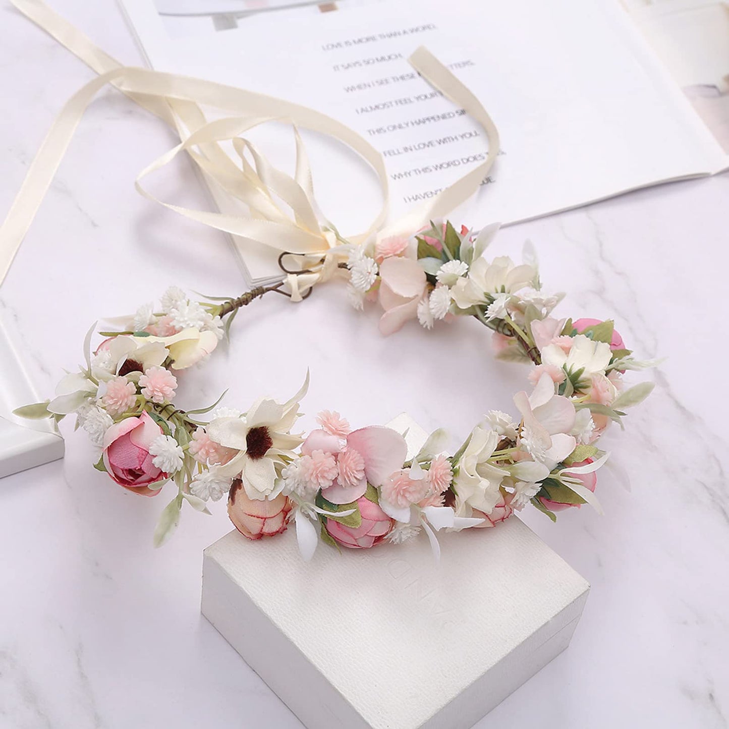 Lopsity Women Rose Floral Flower Crown Headband Rose Halo Wreath Wedding Bridal Hair Garland Ajustable Flower Hair Wreath (style2-pink)