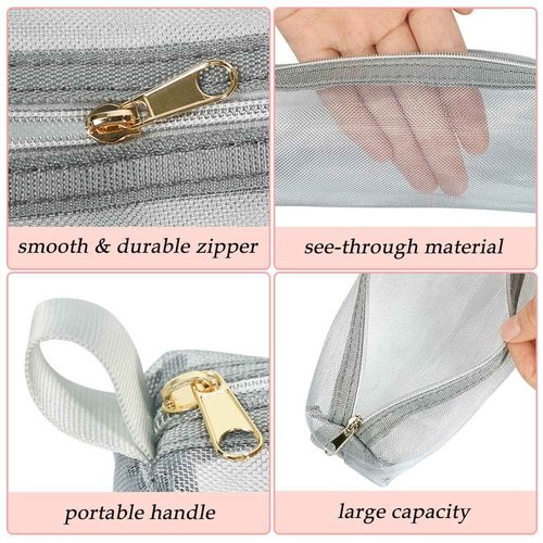 JOINDO Mesh Makeup Brush Bag, 3Pcs Mesh Cosmetic Bag, Portable Travel Cosmetic Pouches for Makeup Brushes, Small Items, and Purse Organization，Pencil Pouch