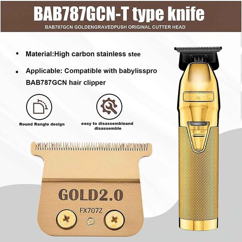 2 Pcs FX707Z DLC 2.0 Replacement Blades Head Compatible with BaByliss PRO Barberology Trimmer Blade,Zero-Gapped Replacement Trimmer Blade Compatible with BaBylissPRO FX787 & FX726 Trimme(GOLD)