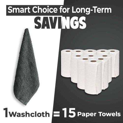 DAN RIVER 100% Cotton Wash Cloths 24 Pack [12x12] Soft & Absorbent face wash Cloth, Gym, Hotels & Spa Perfect for Everyday Use Fingertip Towels, Gray