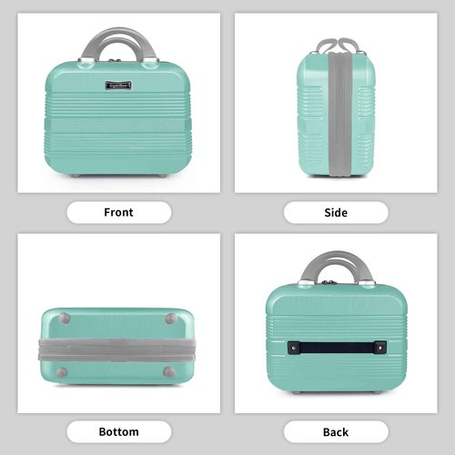 14" Portable Hard Shell Makeup Travel Case - Stylish PC+ABS Cosmetic Organizer for Women - Scratch-Resistant, Elastic Strap, Mini Suitcase - Perfect for Romantic Gifts（Opal Green）