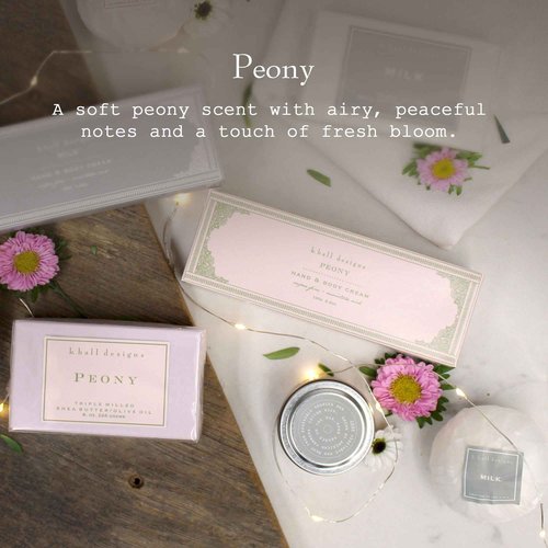 K. Hall Designs Peony Hand & Body Cream, Peaceful Peony Scent with Watery Notes, Shea Butter Lotion for Men & Women, Relieves Dry Skin & Cracked Hands, 3.4 fl oz