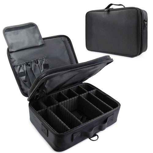 SLUMAZI Travel Makeup Bag Makeup Cosmetic Train Case Organizer Portable Storage Bag with Adjustable Dividers for Cosmetics Makeup Brushes Toiletry Jewelry Black Medium