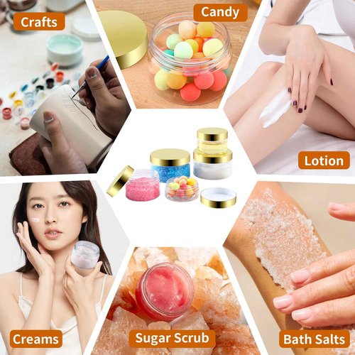 Entjor 24 Pack 4 Oz Plastic Containers with Gold Lids, Clear Empty BPA Free and Refillable Cosmetic Jars Travel Containers for Creams, Lotion, Bath Salts, Sugar Scrub, Slime, Lip Scrub, Makeup