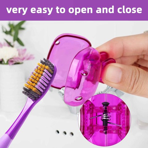 Eaezerav 4 Pack Toothbrush Covers Caps, Tooth Brush Protector Toothbrush Coverings Clips Portable Plastic Tooth Brush Head Case for Travel, Business, Camping, School, Home