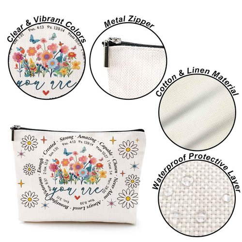 Inspirational Christian Gifts Cosmetic Bag Bible Verse Makeup Bag Motivational Religious Gifts for Women Friends Mom Daughter Birthday Appreciation Gifts Makeup Pouch Mothers Day Christmas Graduation