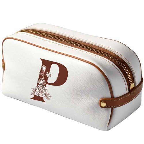 Lizznoe Personalized Initial Makeup Bag, Waterproof Portable Large Capacity Leather Cosmetic Bags, Customized Preppy Toiletry Make up Organizer Travel Essentials Birthday Gifts for Women