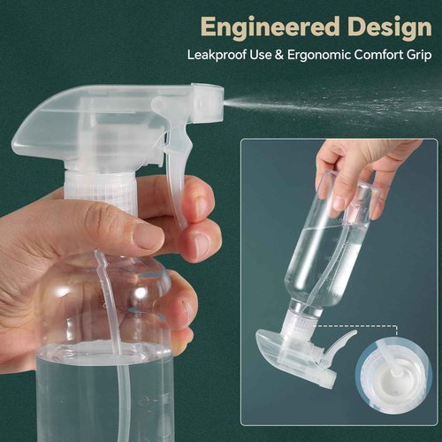 TTTred Plastic Spray Bottles (2 Pack 10 oz), Leakproof Adjustable Fine Mist & Jet Stream Nozzle, Premium BPA-Free Plastic Multi-Purpose for Hair, Plants, Cleaning (2 PACK CLEAR)