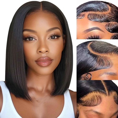 Nopxam Bob Wig Human Hair 12 Inch 13x4 Lace Front Wigs Human Hair Pre Plucked 180% Density Short Straight Bob Wig Natural Color Glueless Bob Wigs for Black Women