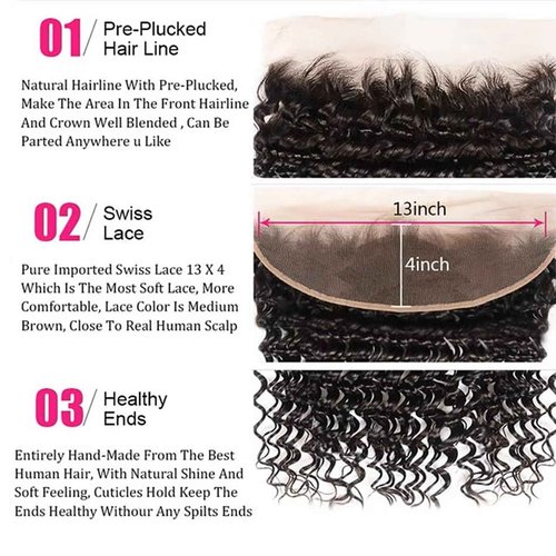 Deep Wave 13x4 HD Lace Frontal Human Hair Pre Plucked with Baby Hair Ear to Ear Transparent Lace Closure 100% Virgin Deep Wave Human Hair Frontal 14 Inch