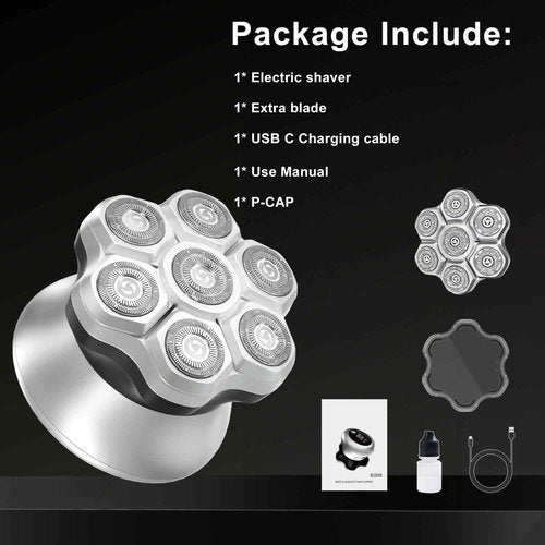 Bald Head Shavers for Men,Magnetic 7D Rotary Electric Shaver Bald Head,Cordless USB-C Rechargeable Face Beard Razors,IPX6 Waterproof Wet/Dry Shaving with LED Display