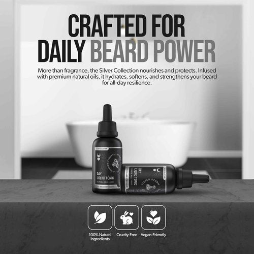 The Beard Struggle - Day Liquid Tonic Beard Oil - Silver Collection (Viking Storm) - Beard Oil for Men - Moisturize, Softens Hair, Reduces Itch - Day Time Beard Growth Oil (1 Fl oz)
