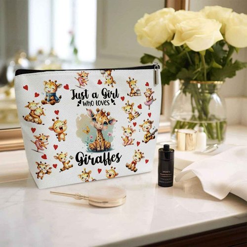 Giraffes Lover Gift Bag, Makeup Bags for Women, 1 Pack Cosmetic Travel Toiletry Bag, Giraffes Gifts for Women Teen Friend Giraffe Lover, Cosmetic Bag Pouch - Just A Girl Who Loves Giraffes - L746