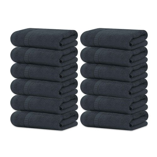 GOLD TEXTILES 100% Cotton Washcloth - 12 Pack | 13x13 inches | Grey - Ultra Soft, Highly Absorbent, Long Lasting and Quick Drying - Hotel & Spa Collection Cool Feel Fingertip Towels (12, Grey)