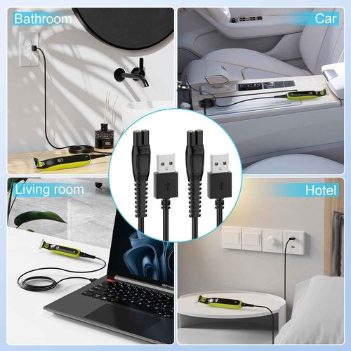 IBERLS 2-Pack 5V Cord Charger Compatible with Phillips Norelco One Blade 360 QP2724, QP2834, MG5910, MG7910, 2400, 3600, MG9510, X5006, PQ888, 5V Charging Shaver Cable